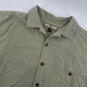 Tommy Bahama Silk Shirt Men's Small Button Up Camp‎ Tropical Palm Print Beige